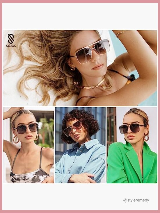 Oversized Aviator Sunglasses with Rhinestone Double Bridge UV400 Protection main image 7